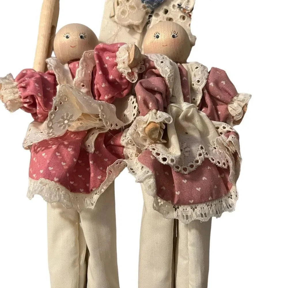 Clothes Pin Doll Making Supplies Fabric Shirts Pants Hair‎ Partially Complete